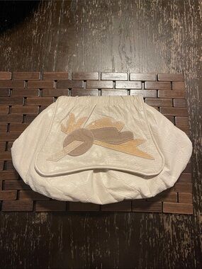 Vintage 1980s/1990s Ivory Croc-Embossed Gathered Clutch Bag